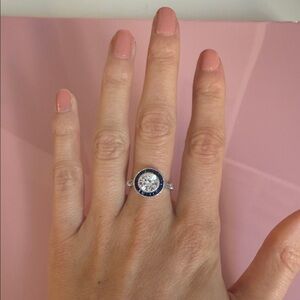 Elegant Blue Halo Engagement Ring - Women's costume Jewelry